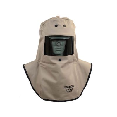 OBRCAT4-CC image(0) - OBERON Hood with Hard Cap - Arc Flash - 40 Cal CAT - Canadian - Color: Khaki - Window: True Color Grey (TCG)
