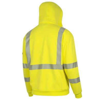 OBRZFC206-XL image(1) - OBERON Hoodie - Hi-Vis 100% FR/Arc-Rated Heavyweight 12 oz Cotton Fleece - Zipper Closure - Detachable Hood - Hi-Vis Yellow - Size: XL