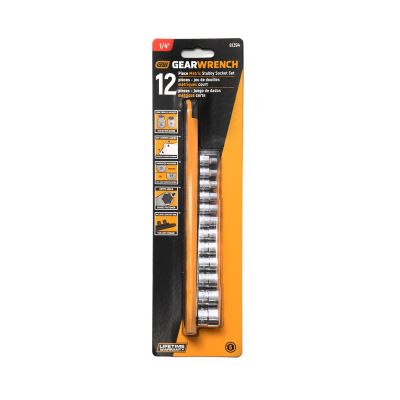 KDT81394 image(0) - GearWrench 12 Piece 1/4 Inch Drive 6 Point Stubby Socket Set Metric
