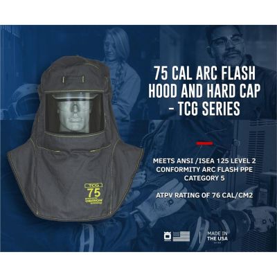 OBRTCG75-CC image(0) - OBERON Hood with Hard Cap - Arc Flash - 75 Cal TCG - Canadian - Color: Black - Window: True Color Grey (TCG)