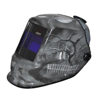 JCK47100 image(1) - Jackson Safety Welding Helmet - Auto Darkening - Nylon - 3.94" x 2.36" Viewing Area - Shade 10 Fixed ADF 1/1/1/1 - 370 Speed Dial Headgear - 6 Feet Under Graphics