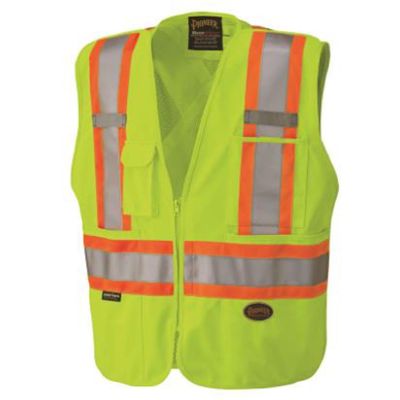 SRWV1021260U-5XL image(0) - Pioneer Zip-Up Snap Break Away Safety Vest  - Color:  Hi-Vis Yellow/Green - Size: 5XL