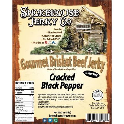 THS610079-544307 image(0) - Tender Heifer Snack Co. Cracked Black Pepper Brisket Beef Jerky - GLUTEN FREE - 3 oz