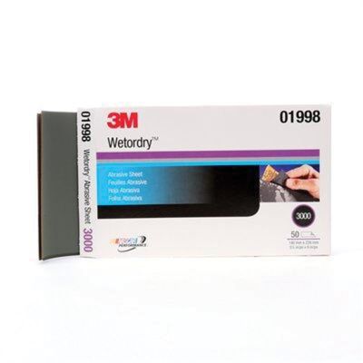MMM1998 image(0) - 3M Imperial Wetordry 01998 401Q Series Abrasive Sheet, 5-1/2 in W x 9 in L, 3000 Grit, Fine Grade, Black