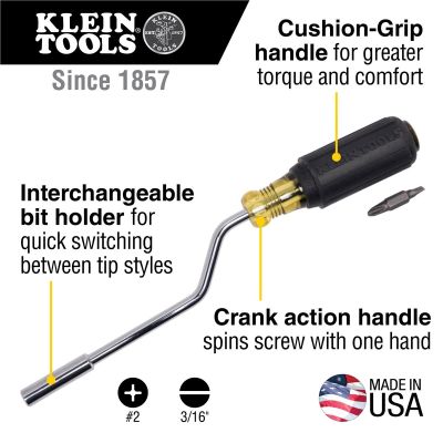 KLE67100 image(1) - Klein Tools Multi-Bit Screwdriver, 2-in-1 Rapi-Drive Phillips and Slotted Bits