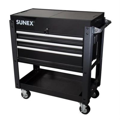 SUN8035XTBK image(0) - SUNEX 3 Drawer Slide Top Utility Cart with Power Strip Black
