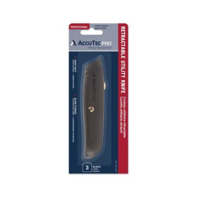 ASRAPTL-8001 image(0) - AccuTec Pro AccuTec Pro Standard Retractable Utility Knife with 3 Blades, Black (6CD/CT, 6CT/CA)