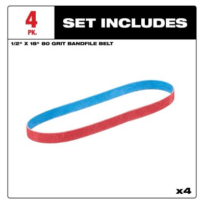 MLW48-80-9080 image(1) - Milwaukee Tool 1/2 Inch x 18 Inch 80 Grit Bandfile Belts &hyphen; 4 pack