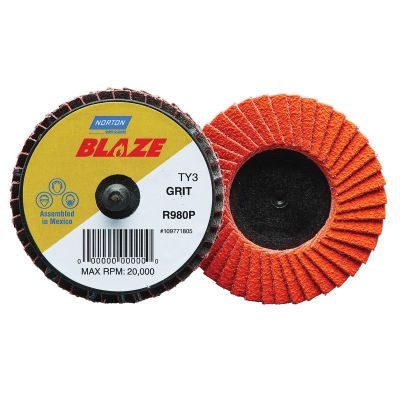 NOR90152 image(0) - Norton Blaze 90152 R980P Series Type 27 Quick Change Flat Mini Flap Disc, 3 in Dia, 60 Grit