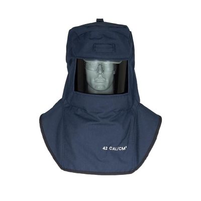 OBRCAT4-NB-C image(0) - OBERON Hood with Hard Cap - Arc Flash - 40 Cal CAT - Color: Navy Blue - Window: True Color Grey (TCG)