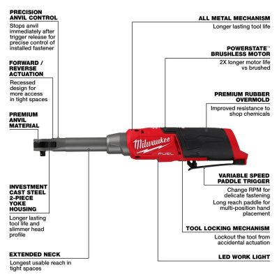 MLW2568-20 image(1) - Milwaukee Tool M12 FUEL 1/4" Extended Reach High Speed Ratchet