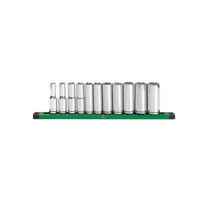 SKTSK01348 image(0) - S K Hand Tools 1/2" Drive, 11 Piece, 6 Point, Deep, SAE Chrome Socket Set.  Packaged on a Rail