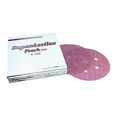 EAG1932545 image(0) - Eagle Abrasives, Inc. KOVAX Super Assilex 193-2545 Sanding Disc, 6 in Dia, 1500 Grit, Peach, Dry, Hook and Loop Attachment, 7 Holes
