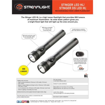 STL95186 image(1) - Streamlight Stinger LED HL 800 Lumen Rechargeable Flashlights - 120V AC/12V DC PiggyBack Smart Charge - Assorted Colors - 12 Pack