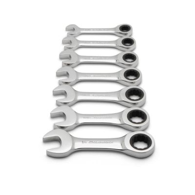 KDT9507D image(0) - GearWrench 7 Piece 72-Tooth 12 Point Stubby Ratcheting Combination SAE Wrench Set