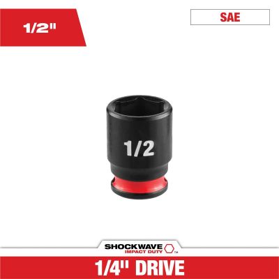 MLW49-66-6008 image(0) - Milwaukee Tool SHOCKWAVE&trade; Impact Duty 1/4" Drive 1/2" Standard 6 Point Socket