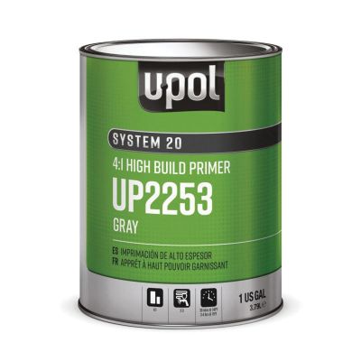 UPO2253 image(0) - U Pol Products SYSTEM 20 UP2253 High-Build 2K Multi-Purpose Primer, 1 gal Tin, Gray, 4:1 Mixing, High-Build, Use: DTM