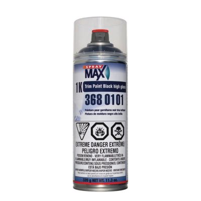 SMX3680102 image(0) - SprayMax 3680102 1K Trim Paint, 10.5 oz Aerosol Can, Satin Black, Liquid, 5.4 sq-ft Coverage