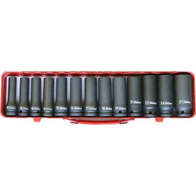 KKN14208M image(0) - Ko-ken USA 14208M 1/2 Sq. Dr. 13 Piece Impact Deep 6-Point Socket Set 10-27mm