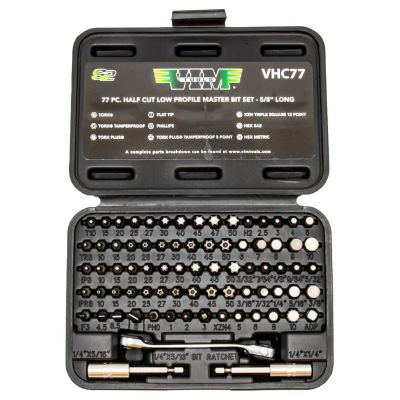 VIMVHC77 image(0) - VIM Tools VIM Half Cut Master Bit Set, 77 Piece 5/8 Inch Long Bits, All TORX, Hex - XZN Phillips And Flat