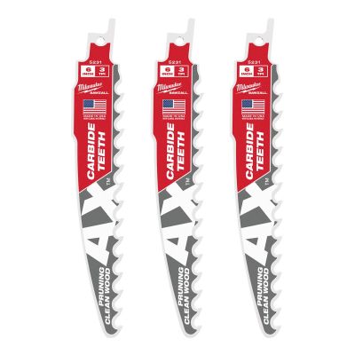 MLW48-00-5331 image(0) - Milwaukee Tool 6" 3 TPI The AX with Carbide Teeth for Pruning & Clean Wood SAWZALL Blade 3PK