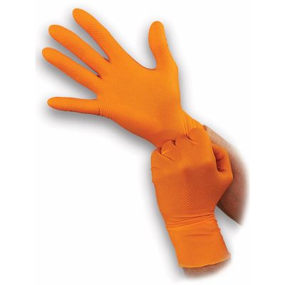 BLGOO-XXL image(0) - Atlantic Safety Company Super tough orange 8mil powder free nitrile disposable gloves with aggressive diamond grip. Touchscreen compatible, food safe and resists most chemicals. Latex Free. Not for Medical Use. 100/box. XXL