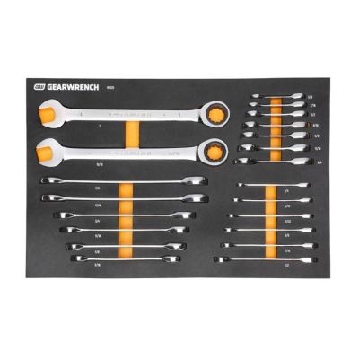 KDT86526 image(0) - GearWrench 21 Piece 72-Tooth 12 Point SAE Standard & Stubby Combination Ratcheting Wrench Set with Foam Storage Tray