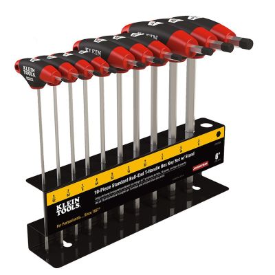 KLEJTH610EB image(0) - Klein Tools Hex Key Set, SAE Ball-End T-Handle, 6-Inch, with Stand, 10-Piece