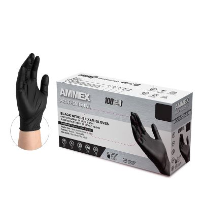 AMXABNPF46100 image(0) - Ammex Black Nitrile PF Exam Gloves, Large