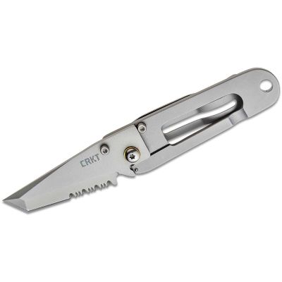 CRK5510 image(0) - CRKT (Columbia River Knife) K.I.S.S. 3Cr13MoV Bead Blast Triple Point Serrationswith  Blade Folding Knife with Frame Lock Stainless Steel Handle - Silver