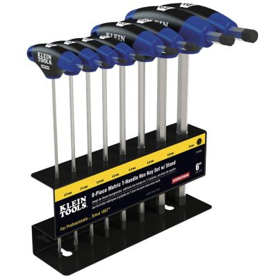 KLEJTH98M image(0) - Klein Tools Hex Key Set, Metric, Journeyman T-Handle, 9-Inch with Stand, 8-Piece