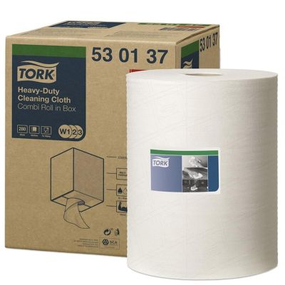 TOR530137A image(0) - Tork Molnlycke 530137 Heavy Duty Centerfeed Cleaning Cloth, 9.84 in Dia x 349 ft L x 12.59 in W Roll, 280, Spunlace, White