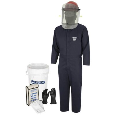 OBREV-BKT-XL-10 image(0) - OBERON Suit Kit - Arc Flash & Shock  - 8 Cal HRC2 -  Electric Vehicle - TCG Arc Flash Face Shield w/Hard Cap, Balaclava, Coverall with Escape Strap, Safety Glasses, Earplugs, Storage Bucket, Class 0 Glove Kit - Size:  Large - 10