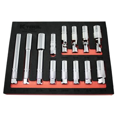 KTI22013 image(0) - K Tool International Spark Plug Socket Set 13 Piece Magnetic 3/8 Inch