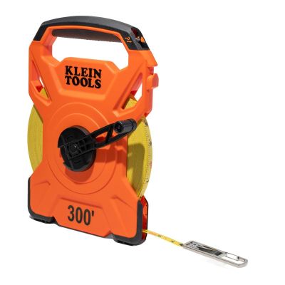KLE94300RT image(0) - Klein Tools 300-Foot Open Reel Tape Measure with Single Hook and Carabiner
