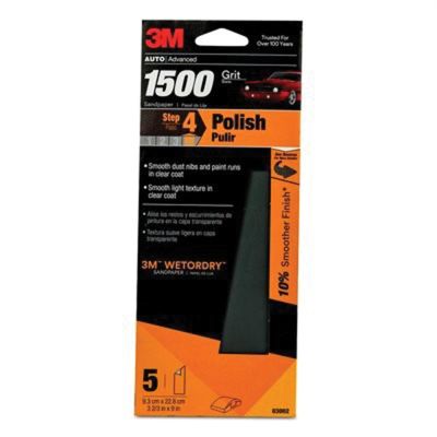 MMM3002 image(0) - 3M Wetordry 03002 Sandpaper, 3-2/3 in W x 9 in L, 1500 Grit, Silicon Carbide Abrasive, Gray, Wet/Dry