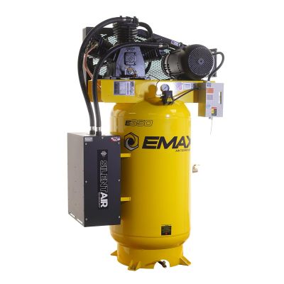 EMXESS07V080Z1K image(0) - EMAX Compressor  EMAX Silent Air 7.5HP MAXFLO 80-Gal Air Compressor &hyphen; 35.2 CFM, Two-Stage, 3-Cylinder,Splash Lube Includes Maintenance Kit