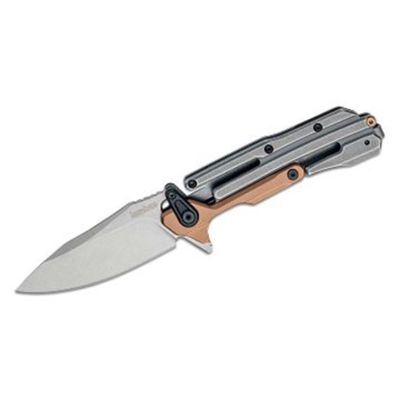 KER2039 image(0) - Kershaw Frontrunner Manual Open Frame Lock Clip Point Blade EDC Folding Pocket Knife with StoneWashed Finish - Bronze/Gray