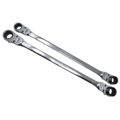 KTIXDDBM4 image(0) - K Tool International Wrench Set 2 Piece Metric Ratcheting Reversible Flexible Extra Long Double Box Universal Spline 90 Tooth