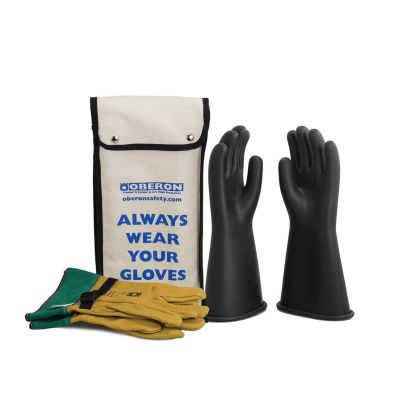 OBRGLVKT-BRC1-1408 image(0) - Oberon Glove Kit - Rubber Electrical - Class 1 - Length: 14" -  Rolled Cuff - Size: Regular - 8