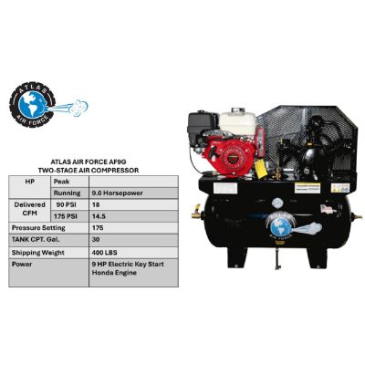 ATEMPAF9G image(1) - Atlas Automotive Equipment Air Force AF9G Gas 9HP 30 Gallon Air Compressor (Will Call)