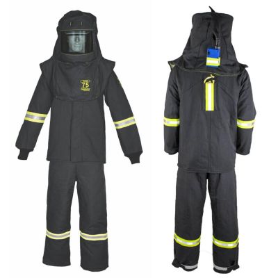 OBRTCG75B-E3-M image(0) - Oberon Suit Kit - Arc Flash - 75 Cal TCG™ - Comes with Hood, Coat and Bib Coveralls - With EZ Lift - With Escape Strap - Color: Black - Size: Medium