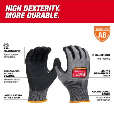 MLW48-73-7020 image(1) - Milwaukee Tool Cut Level 8 High-Dexterity Coated Nitrile Dipped Gloves - S