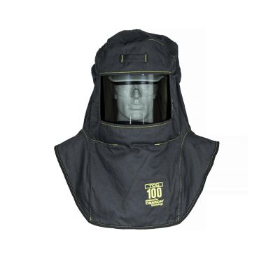 OBRTCG100-A3HVSL image(0) - OBERON Hood with A3 Hard Hat Adapters - Arc Flash - 100 Cal TCG - With Fresh Air Arc Flash Hood Ventilation System & Light - Color: Black - Window: True Color Grey (TCG)