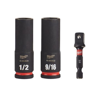 MLW49-66-4417 image(0) - Milwaukee Tool 3PC SHOCKWAVE Impact Duty  3/8" Drive SAE Deep 6 Point Socket Set