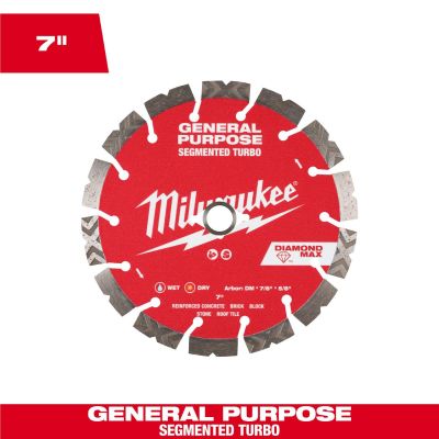 MLW49-93-9007 image(0) - Milwaukee Tool 7 inch DIAMOND MAX Segmented Turbo General Purpose Diamond Blade