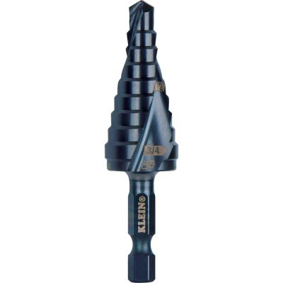 KLEQRST03 image(0) - Klein Tools Step Drill Bit, Quick Release, Double Spiral Flute, 1/4 to 3/4-Inch