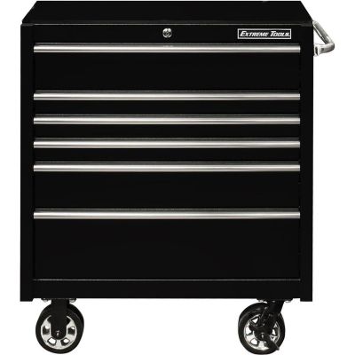 EXTPWS412506RCTXBK image(0) - Extreme Tools PWS Series 41in W x 25in D 6-Drawer Roller Cabinet, Textured Black w Chrome Drawer Pulls