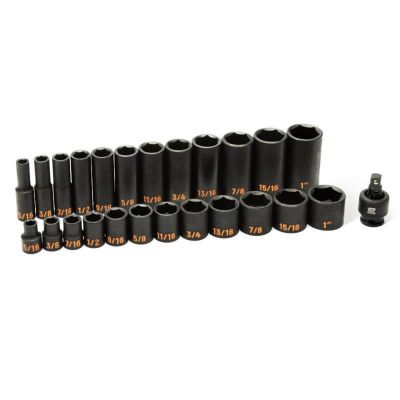 KDT84919H image(0) - GEARWRENCH 25 Piece 3/8" Drive 6 Point SAE Hi-Viz Standard & Deep Impact Socket Set