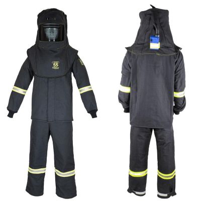 OBRTCG55B-S-HVSL image(0) - Oberon Suit Kit - Arc Flash - 55 Cal TCG™ - Comes with Hood, Coat, Bib Coveralls and  Fresh Air Arc Flash Hood Ventilation System & Light - Color: Black - Size: Small